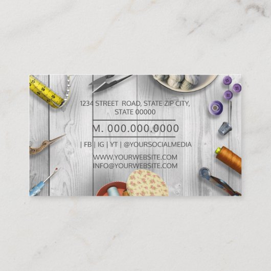 SeamstressまたはTailor Desk Hand Suintedビジネスカード 名刺 (裏面)