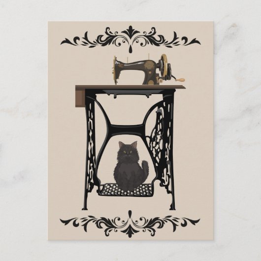 Seamstress Cats Lovers -ヴィンテージ裁縫機 ポストカード (正面)