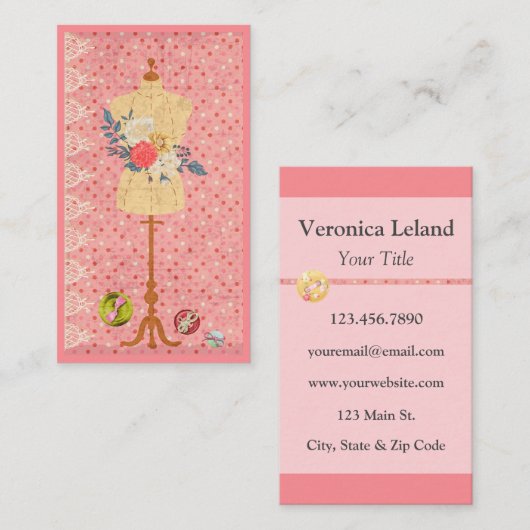 Seamstress Dresmaker Designerのドレス型枠 名刺 (正面/裏面)