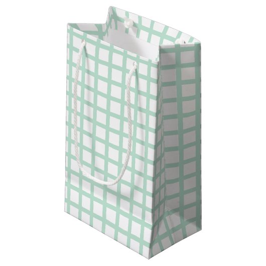 seaoam mint green white squaregrid pattern gift スモールペーパーバッグ (正面アングル)