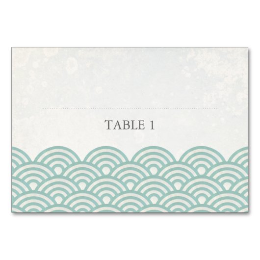 Seaooam Green+White Stylized Waves Place Name Card テーブルナンバー (正面)