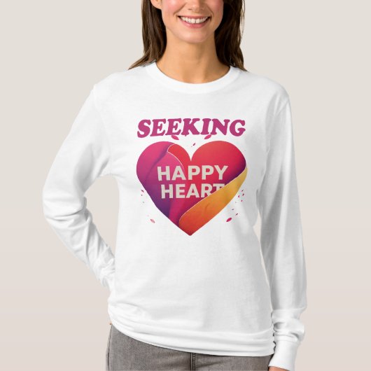 Searching Happyハート基本長袖 Tシャツ (正面)