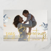 Seas and Greetings Beach Theme Photo 箔シーズンカード (正面)