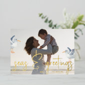 Seas and Greetings Beach Theme Photo 箔シーズンカード (立ち正面)