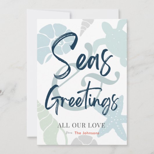 Seas and Greetings Seashell Holiday Photo Card 招待状 (正面)