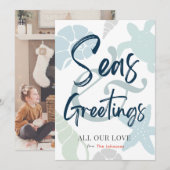 Seas and Greetings Seashell Holiday Photo Card 招待状 (正面/裏面)