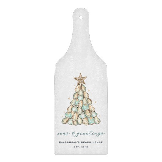 "Seas & Greetings" ビーチハウス クリスマス オイスター カッティングボード (正面)