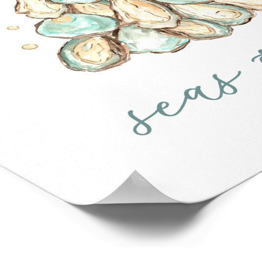 "Seas & Greetings" Beach House Christmas Oyster ポスター (角)