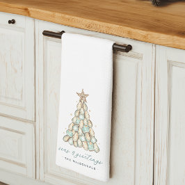 "Seas & Greetings" Coastal Oyster Christmas Tree キッチンタオル