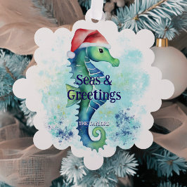 Seas & Greetings Seahorse Santa Coastal Christmas オーナメントカード