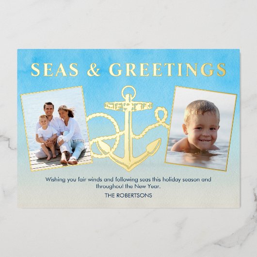 Seas N Greetingsクリスマス航海のいかり写真 箔シーズンカード (正面)