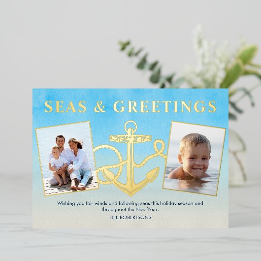 Seas N Greetingsクリスマス航海のいかり写真 箔シーズンカード (立ち正面)