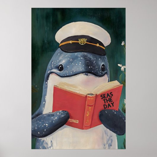 「Seas+the+Day」を読む遊び心のあるクジラのアートプリント ポスター (正面)