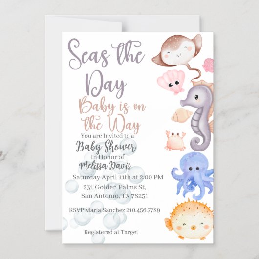Seas the Day Baby Shower Invitation マグネット招待状 (正面)