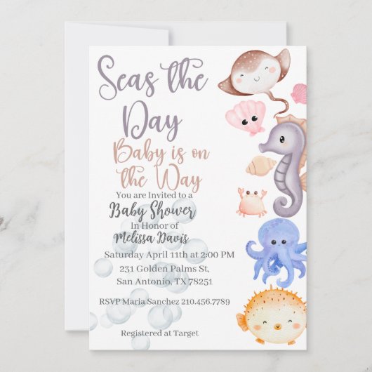 Seas the Day Baby Shower Invitation  招待状 (正面)