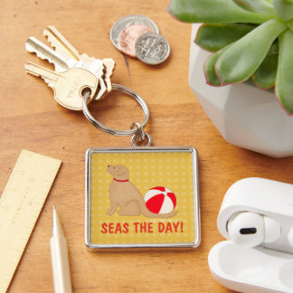 Seas the Day Beach Dog Yellow Key Chain Silver キーホルダー