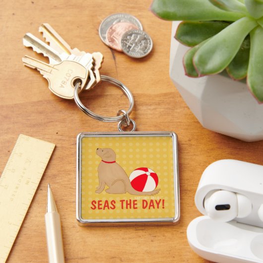 Seas the Day Beach Dog Yellow Key Chain Silver キーホルダー (デスク)