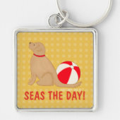 Seas the Day Beach Dog Yellow Key Chain Silver キーホルダー (正面)