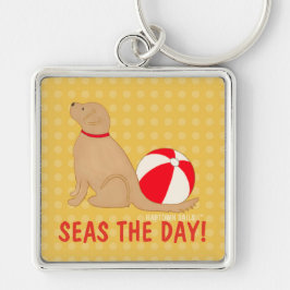 Seas the Day Beach Dog Yellow Key Chain Silver キーホルダー