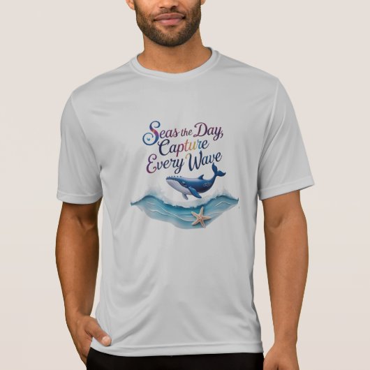 Seas the Day – Whale Wave Active Tee | スポーティーな海洋デザ Tシャツ (正面)