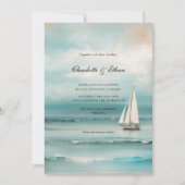 Seascape "帆船"風景優雅な結婚式 招待状 (正面)