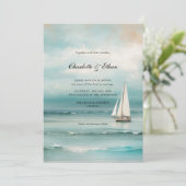 Seascape "帆船"風景優雅な結婚式 招待状 (スタンド正面)
