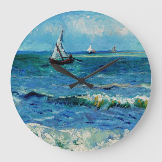 Seascape at Les Saintes-Maries Fine Art ラージ壁時計 (正面)