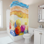 Seascape Love：水彩バケーション絵画ズ シャワーカーテン (インサイチュ)