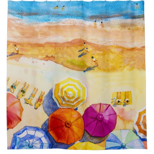 Seascape Love：水彩バケーション絵画ズ シャワーカーテン (正面)