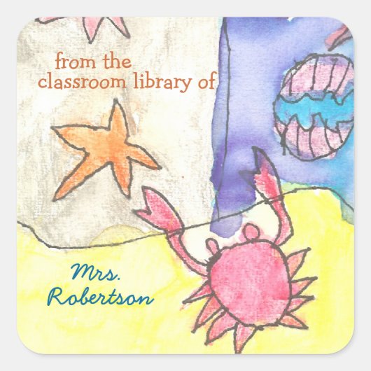 Seascape personalized teacher gift bookplate スクエアシール (正面)