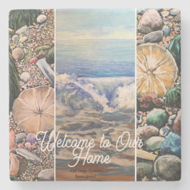  Seascape Welcome  Blue Personalize Print  ストーンコースター