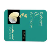 Seashellとハート、ビーチ結婚式日付の保存 マグネット (横)