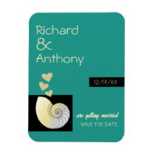 Seashellとハート、ビーチ結婚式日付の保存 マグネット (縦)