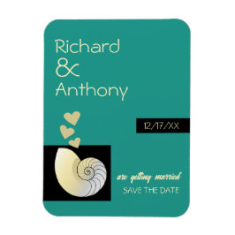 Seashellとハート、ビーチ結婚式日付の保存 マグネット