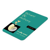 Seashellとハート、ビーチ結婚式日付の保存 マグネット (左側)