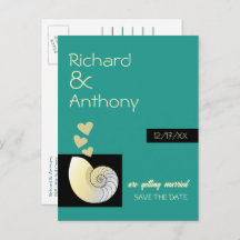 Seashellとハート、ビーチ結婚式日付の保存