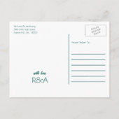 Seashellとハート、ビーチ結婚式日付の保存 案内ポストカード (裏面)