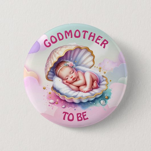 Seashellの赤ちゃん女の子シャワーGodmother to be 缶バッジ (正面)