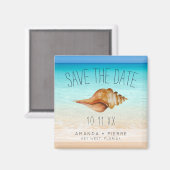 Seashellビーチ結婚式日付の保存 マグネット (正面/裏面)