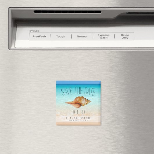 Seashellビーチ結婚式日付の保存 マグネット (インサイチュ (食洗機))