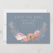Seashell写真エレガントビーチ結婚式日付の保存 セーブザデート (正面)