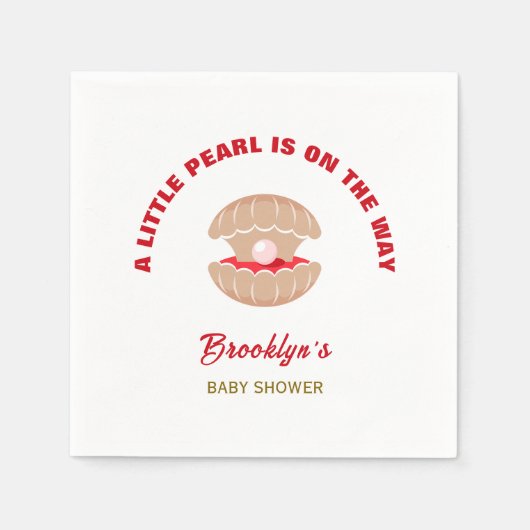 Seashell赤ちゃんシャワー小さな真珠が途中にある スタンダードカクテルナプキン (正面)