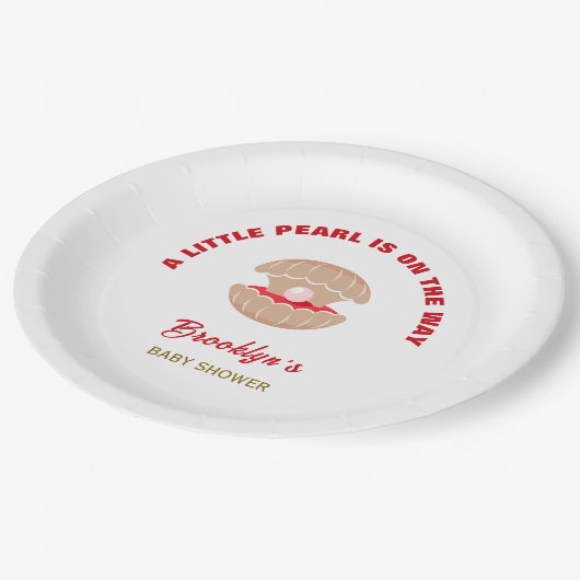 Seashell赤ちゃんシャワー小さな真珠が途中にある ペーパープレート (アングル)