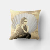 Seashell and Woman Playing Flute Throw Pillow クッション (裏面)
