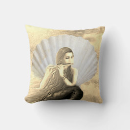 Seashell and Woman Playing Flute Throw Pillow クッション