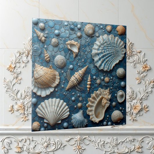 Seashell Aquatic Fish Underwater Mollusk Ocean Art タイル