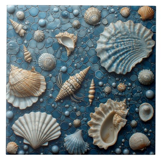 Seashell Aquatic Fish Underwater Mollusk Ocean Art タイル (正面)