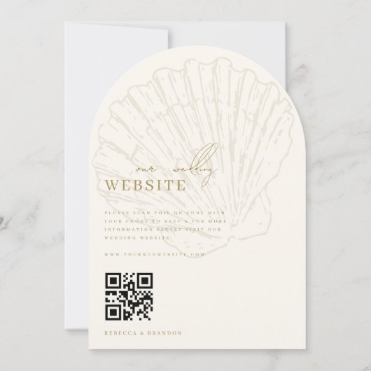 Seashell Beach Coastal Ivory & Gold Arch Wedding 招待状 (裏面)