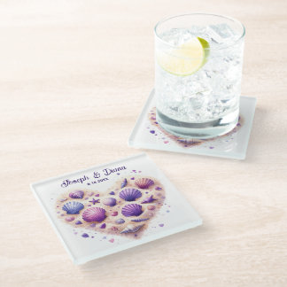 Seashell Beach Valentine Anniversary Names ガラスコースター