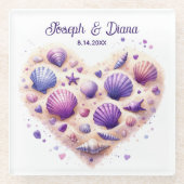 Seashell Beach Valentine Anniversary Names ガラスコースター (正面)